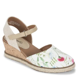 Baretraps Wedge Sandals^Ocean Closed Toe Wedge Sandal WhiteMultiFlowerCanvas