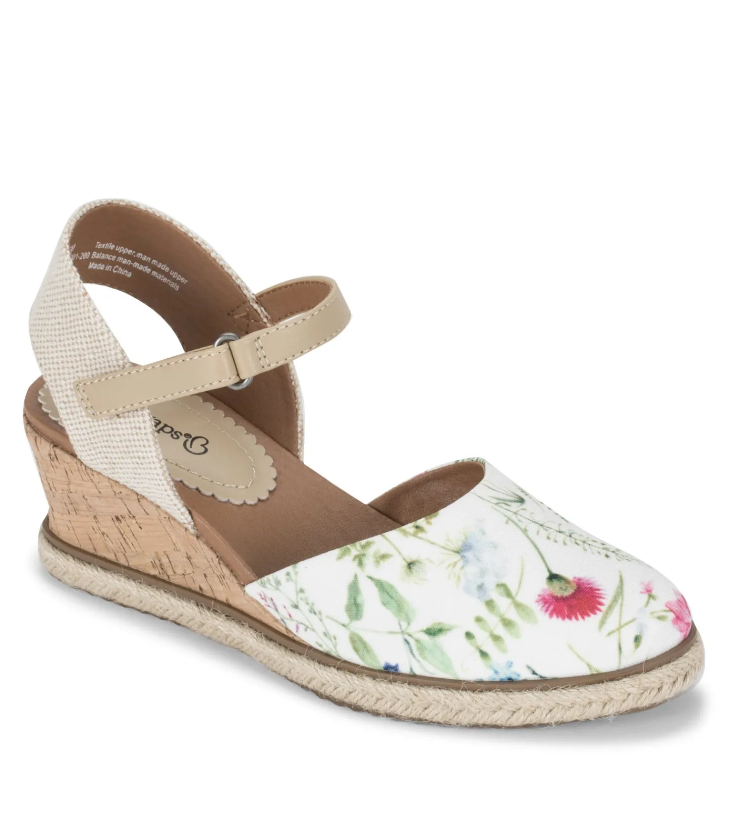 Baretraps Wedge Sandals^Ocean Closed Toe Wedge Sandal WhiteMultiFlowerCanvas