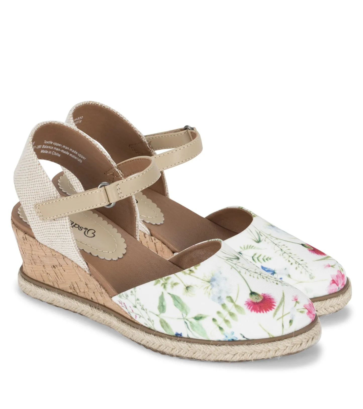 Baretraps Wedge Sandals^Ocean Closed Toe Wedge Sandal WhiteMultiFlowerCanvas